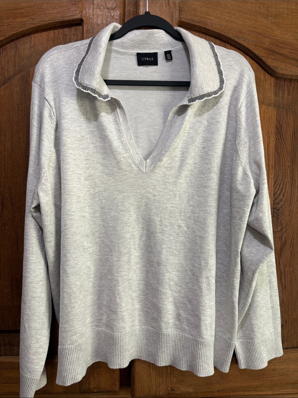 Cyrus Light Gray V-Neck Collared Sweater